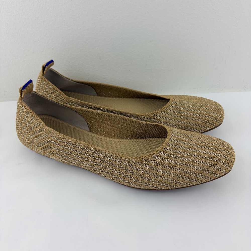 Rothy's The Flat Womens 9 Golden Shimmer Metallic Knit Ballet Flats Gold